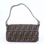 FENDI Mamma Baguette Zucca Canvas Leather Shoulder Bag Brown 26424