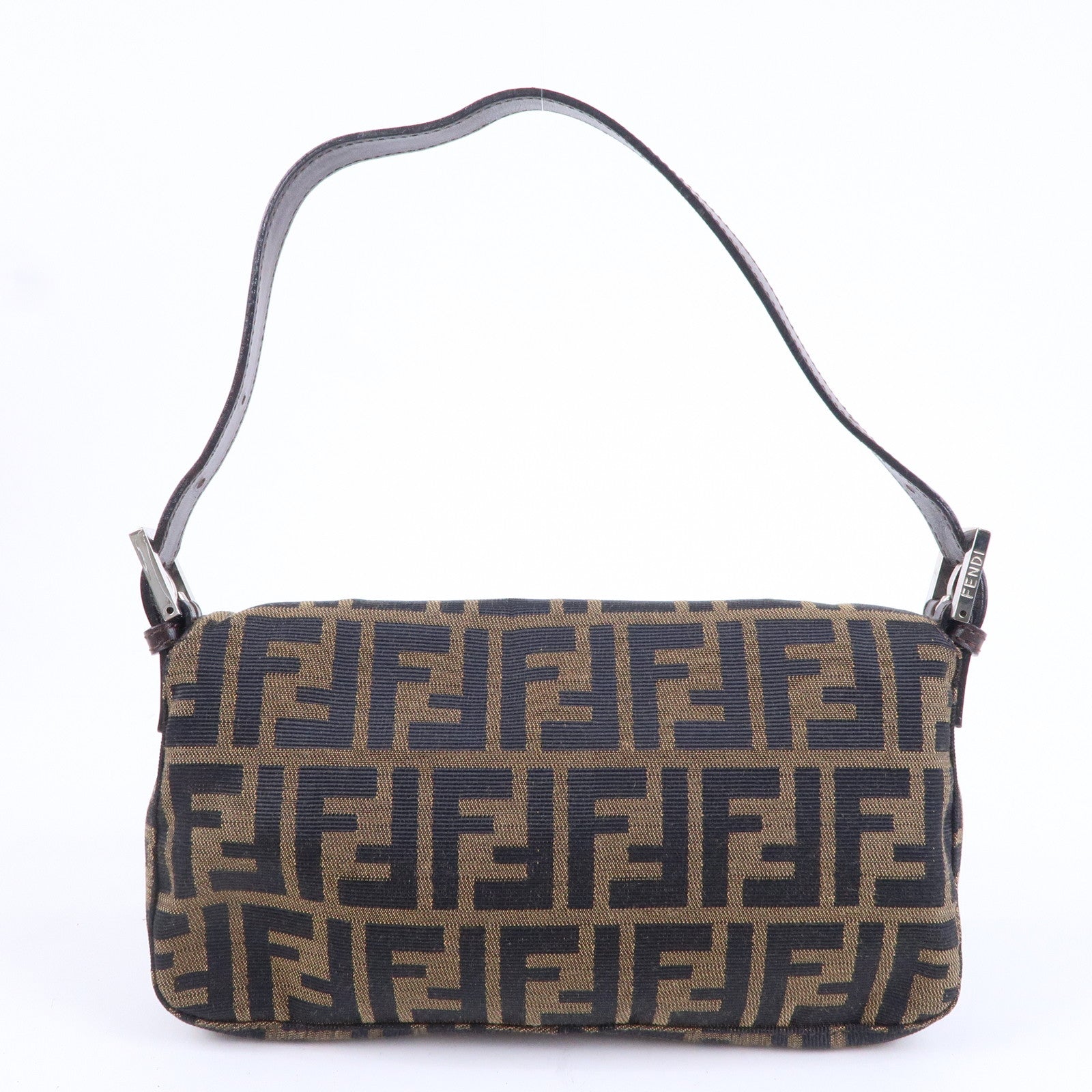FENDI Mamma Baguette Zucca Canvas Leather Shoulder Bag Brown 26424