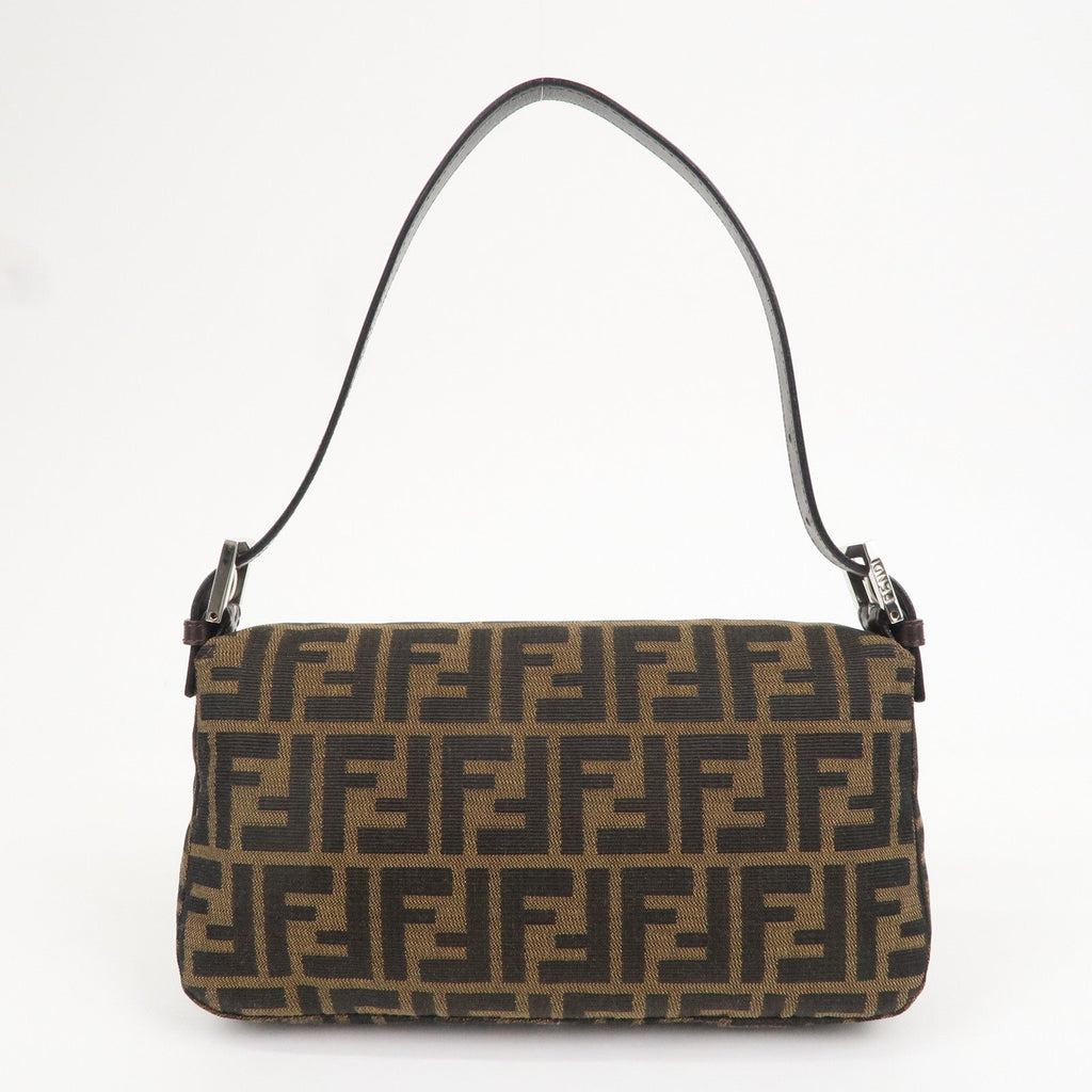 FENDI Mamma Baguette Canvas Leather Shoulder Bag Brown Black 26424