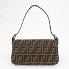 FENDI Mamma Baguette Canvas Leather Shoulder Bag Brown Black 26424