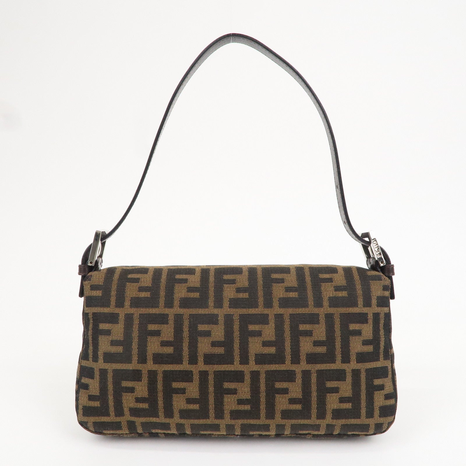 FENDI Mamma Baguette Canvas Leather Shoulder Bag Brown Black 26424