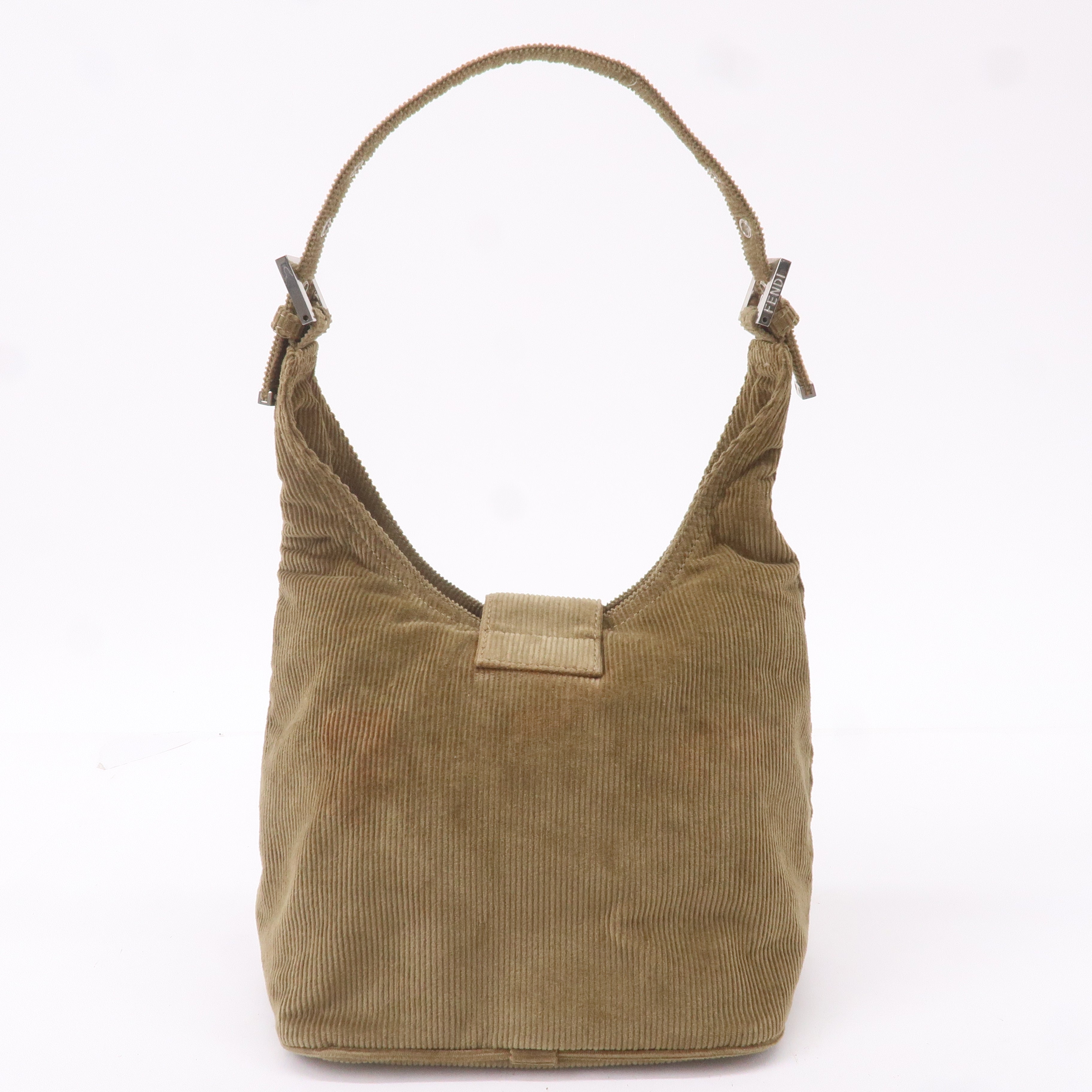 FENDI Corduroy Shoulder Bag Hand Bag Khaki Brown