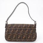 FENDI Mamma Baguette Zucca Canvas Leather Shoulder Bag Brown 26424