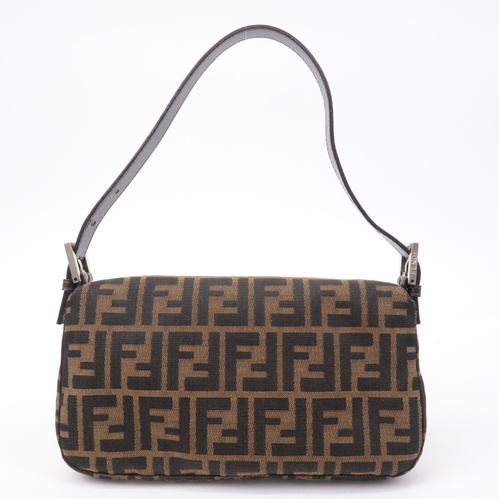 FENDI Mamma Baguette Zucca Canvas Leather Shoulder Bag Brown 26424