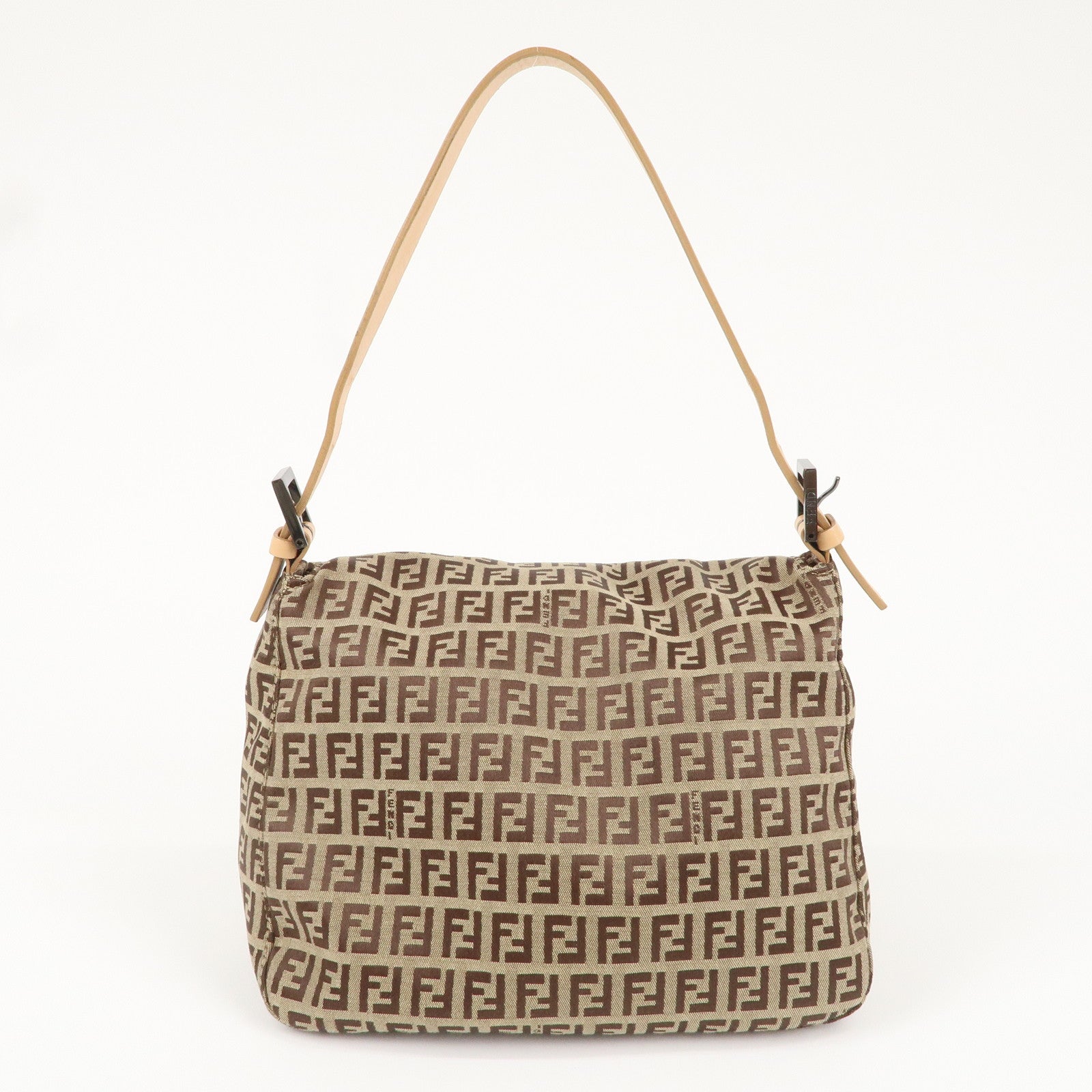 FENDI Mamma Baguette Zucchino Canvas Leather Shoulder Bag 8BR004