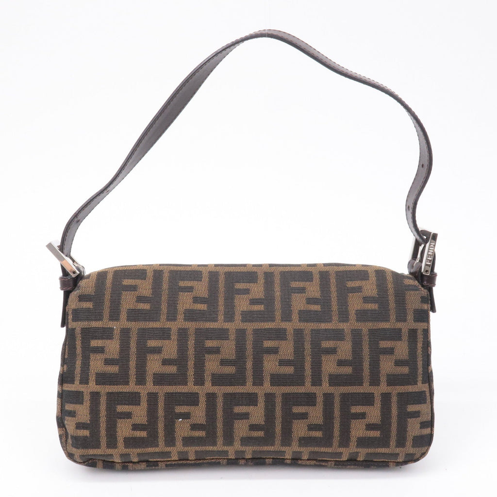 FENDI Mamma Baguette Zucca Canvas Leather Shoulder Bag Brown 26424