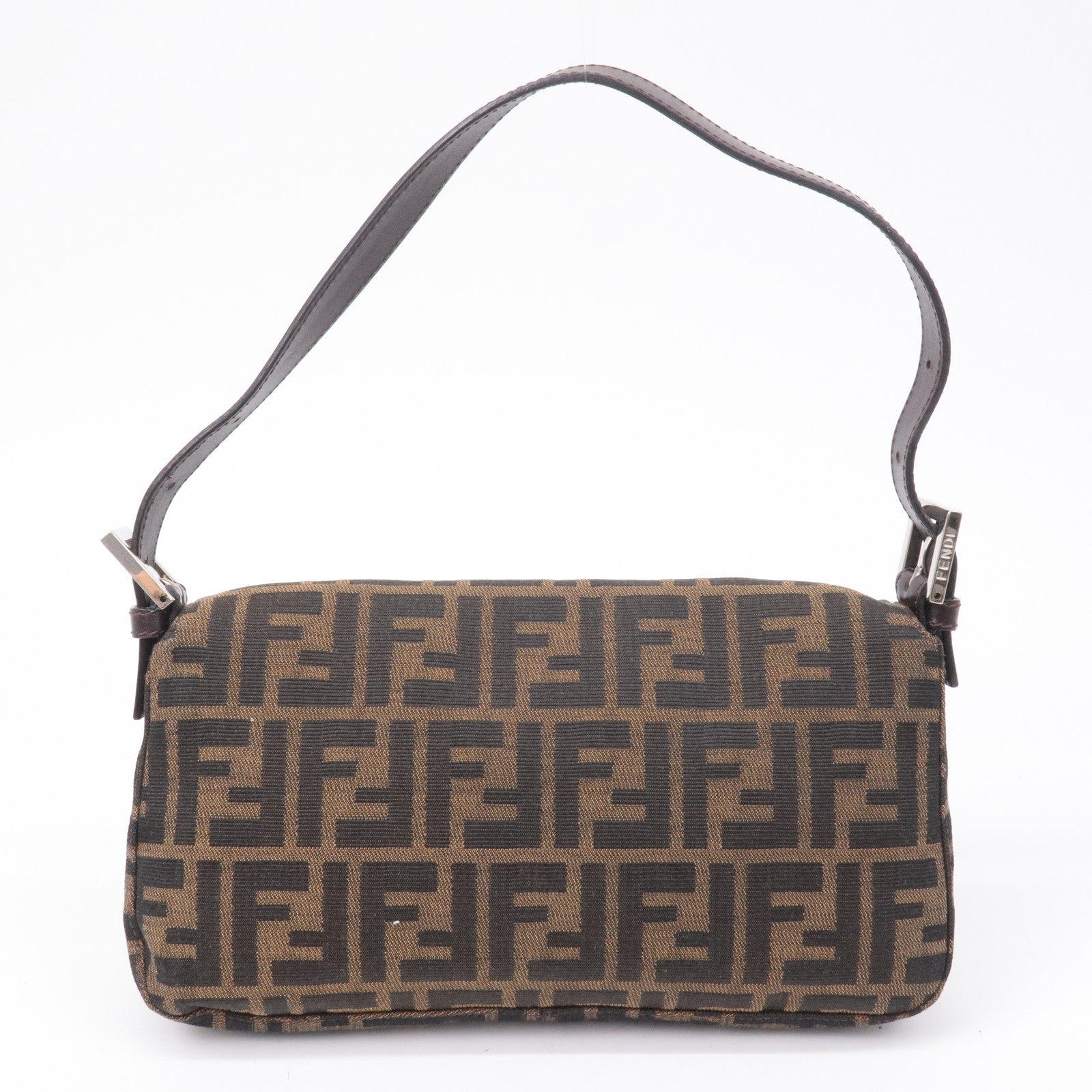FENDI Mamma Baguette Zucca Canvas Leather Shoulder Bag Brown 26424