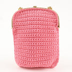 FENDI Baguette Knit Cell Phone Case Shoulder Bag Pink 7AR966
