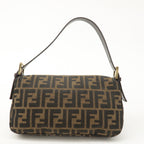 FENDI Mamma Baguette Zucca Canvas Leather Shoulder Bag Brown 26424