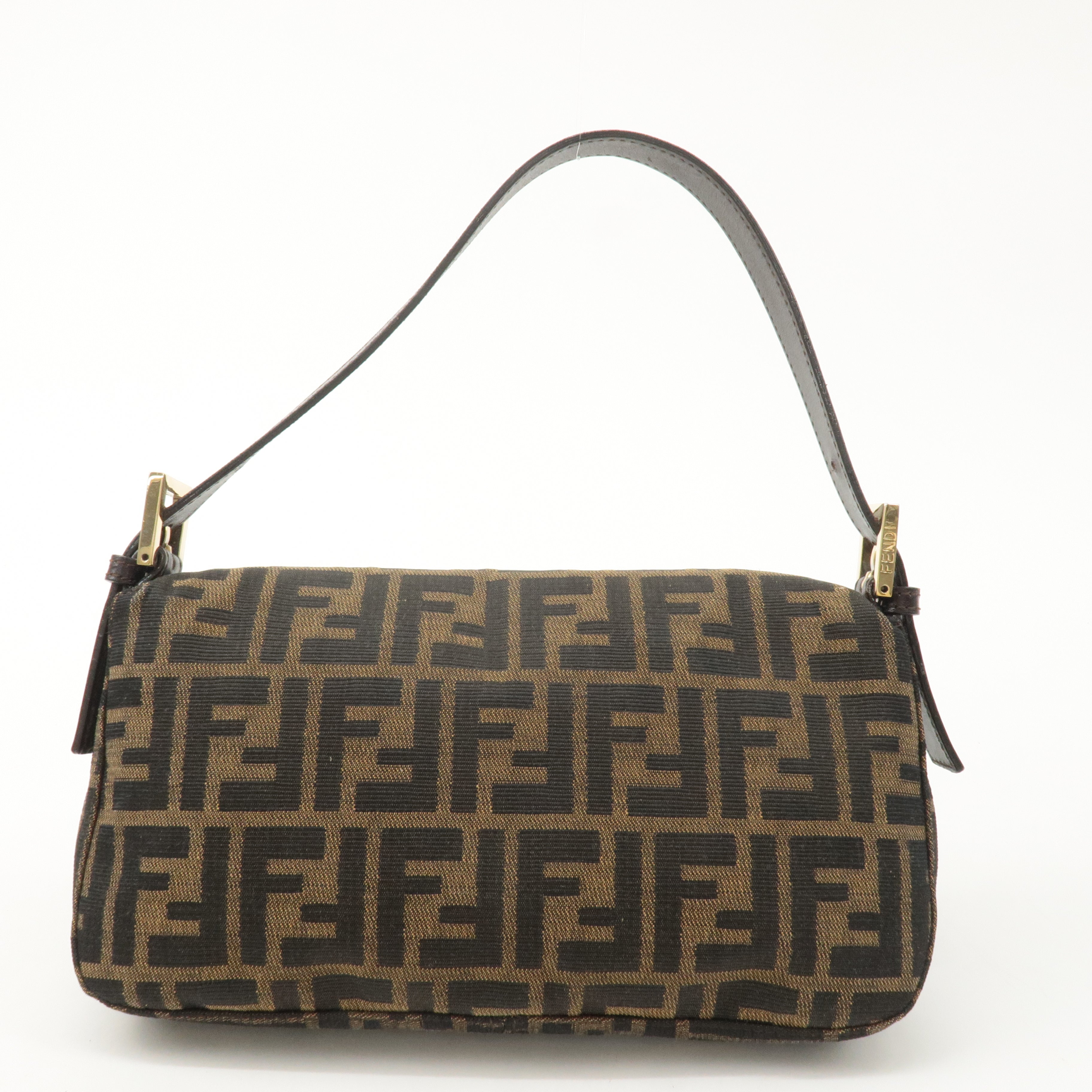 FENDI Mamma Baguette Zucca Canvas Leather Shoulder Bag Brown 26424