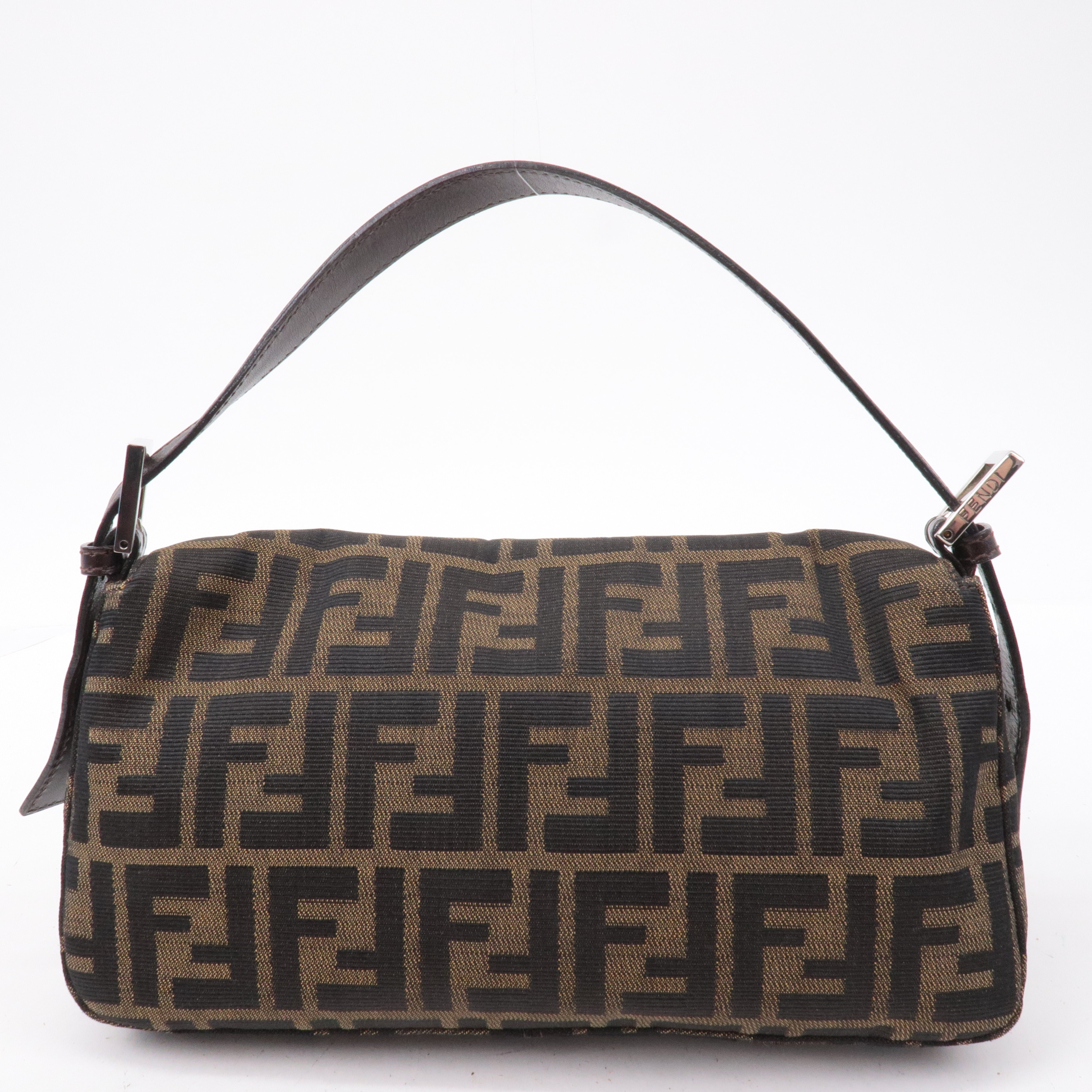 FENDI Mamma Baguette Zucca Canvas Leather Shoulder Bag Brown 26424