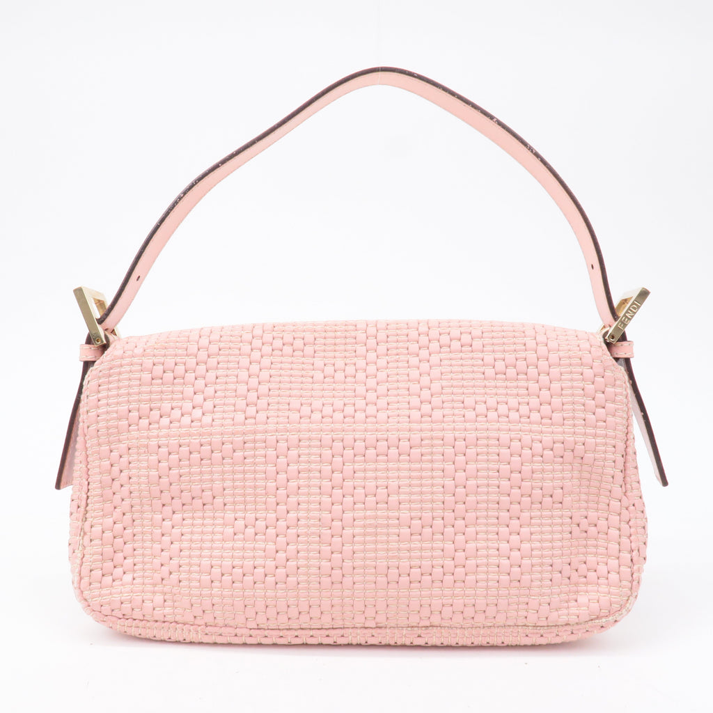 FENDI Mamma Baguette Leather Braided Shoulder Bag Pink 8BR600