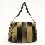 FENDI Mamma Baguette Velour Leather Stripe Shoulder Bag 8BR001