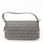 FENDI Mamma Baguette Canvas Shoulder Bag Brown Navy 26424