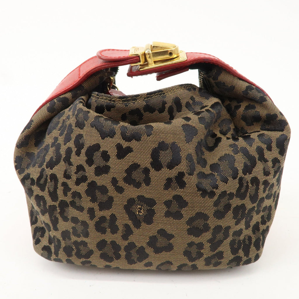 FENDI Leopard Canvas Leather Vanity Bag Cosmetic Pouch 263600