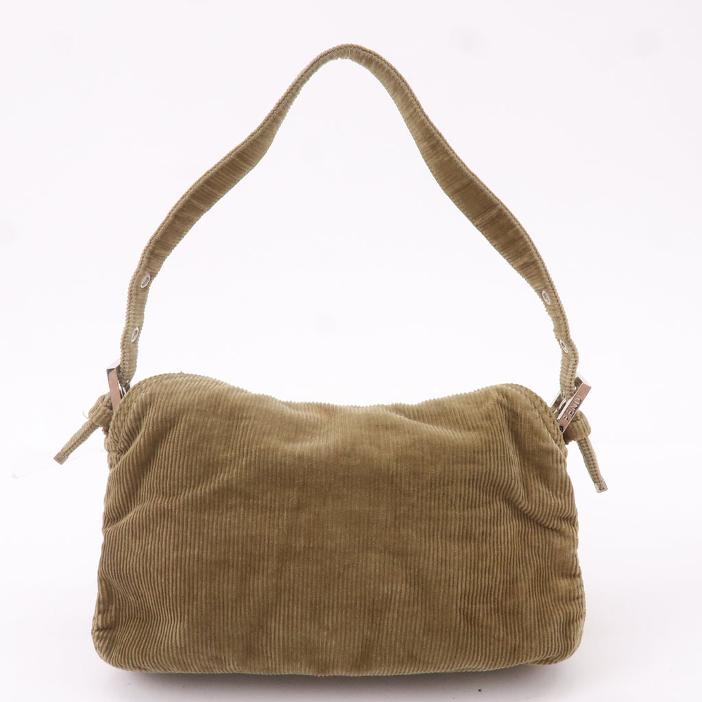FENDI Mamma Baguette Corduroy Shoulder Bag Khaki Brown 26725