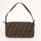 FENDI Mamma Baguette Canvas Leather Shoulder Bag Brown Black 26424