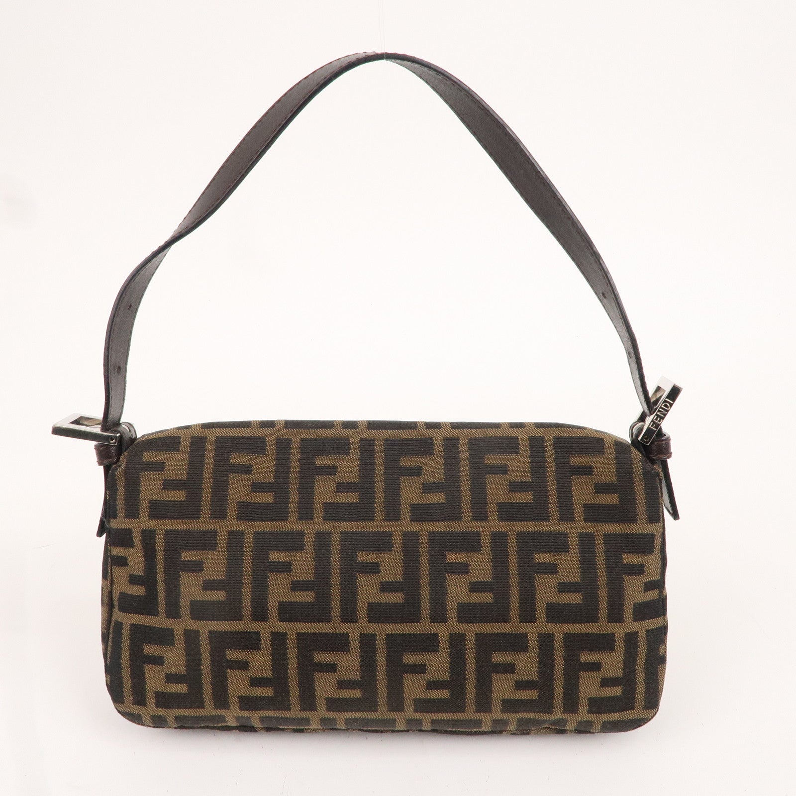 FENDI Mamma Baguette Canvas Leather Shoulder Bag Brown Black 26424