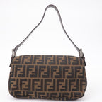 FENDI Mamma Baguette Zucca Canvas Leather Shoulder Bag Brown 26424