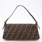 FENDI Mamma Baguette Zucca Canvas Leather Bag Brown 8BR181