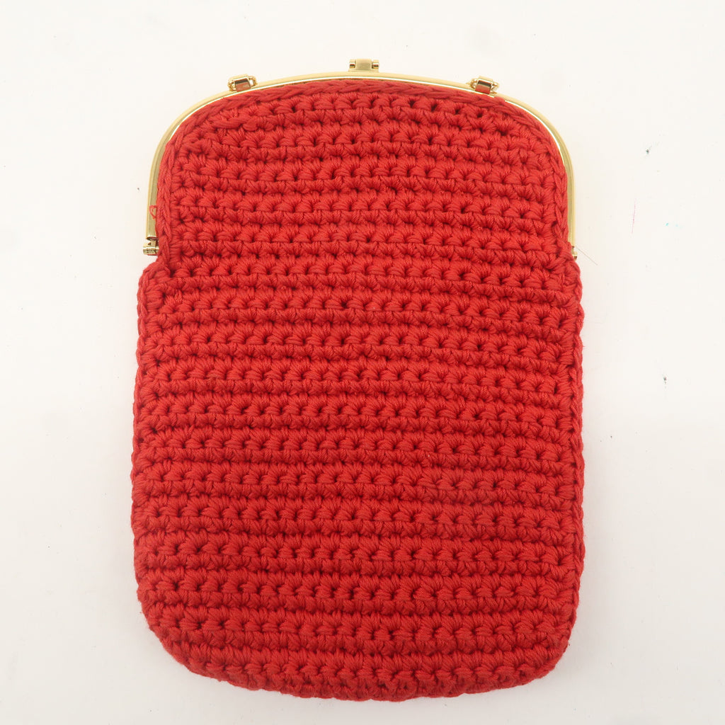 FENDI Baguette Knit Cell Phone Case Shoulder Bag Red 7AR966