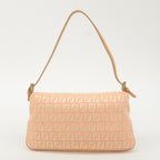FENDI Mamma Baguette Zucchino Canvas Leather Shoulder Bag 8BR001