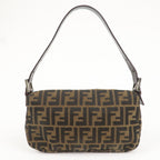 FENDI Mamma Baguette Zucca Canvas Leather Shoulder Bag 26424