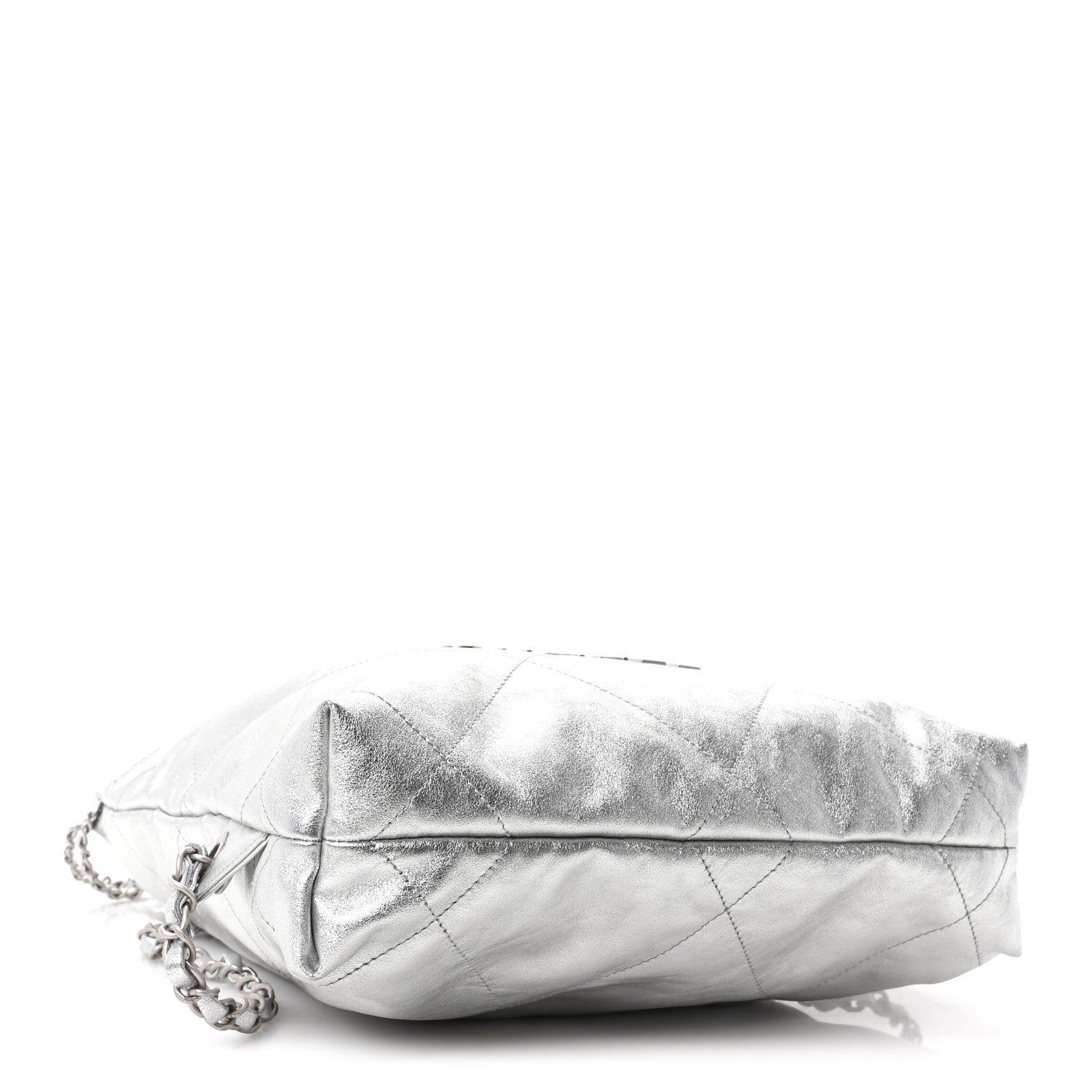 Metallic Calfskin Quilted Chanel 22 Backpack Silver