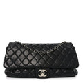 Lambskin Quilted Jumbo Coco Rain Flap Black