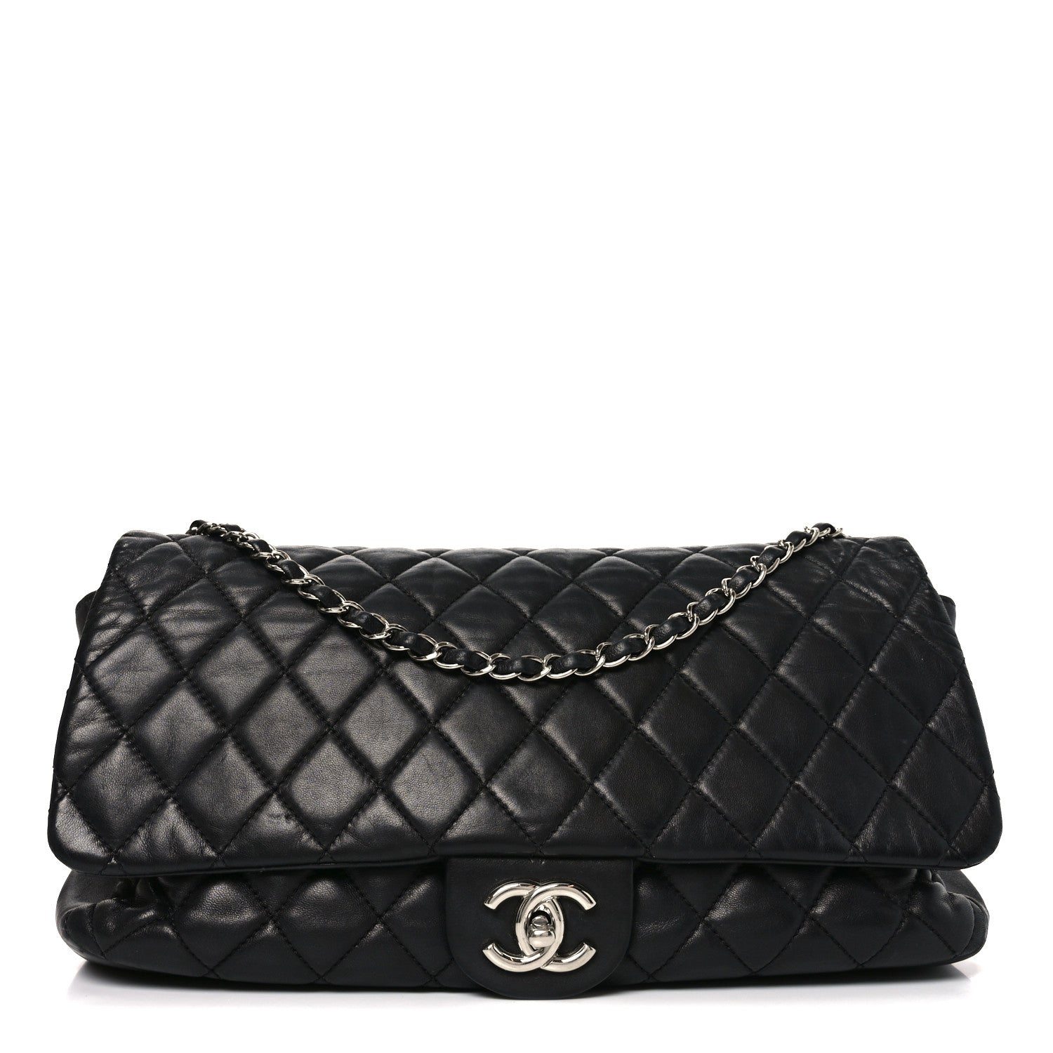 Lambskin Quilted Jumbo Coco Rain Flap Black