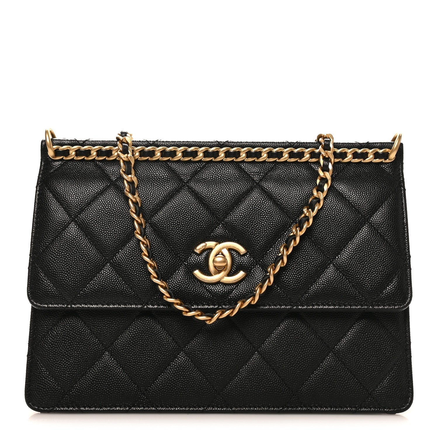 Caviar Quilted Chain Frame Flap Black