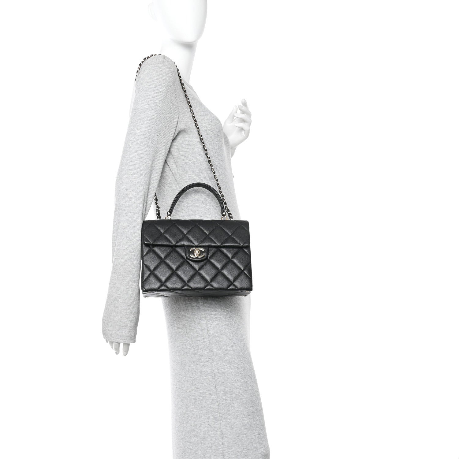 Caviar Quilted Medium Retro Twist Top Handle Flap Black