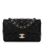 Lambskin Quilted Mini Rectangular Flap Black