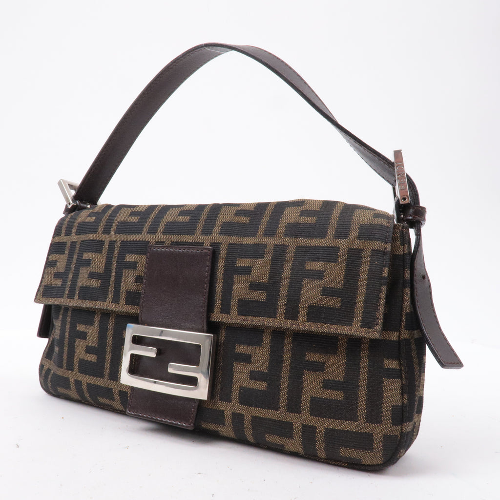 FENDI Mamma Baguette Zucca Canvas Leather Shoulder Bag Brown 26424