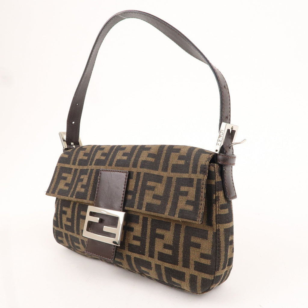 FENDI Mamma Baguette Canvas Leather Shoulder Bag Brown Black 26424
