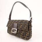 FENDI Mamma Baguette Canvas Leather Shoulder Bag Brown Black 26424