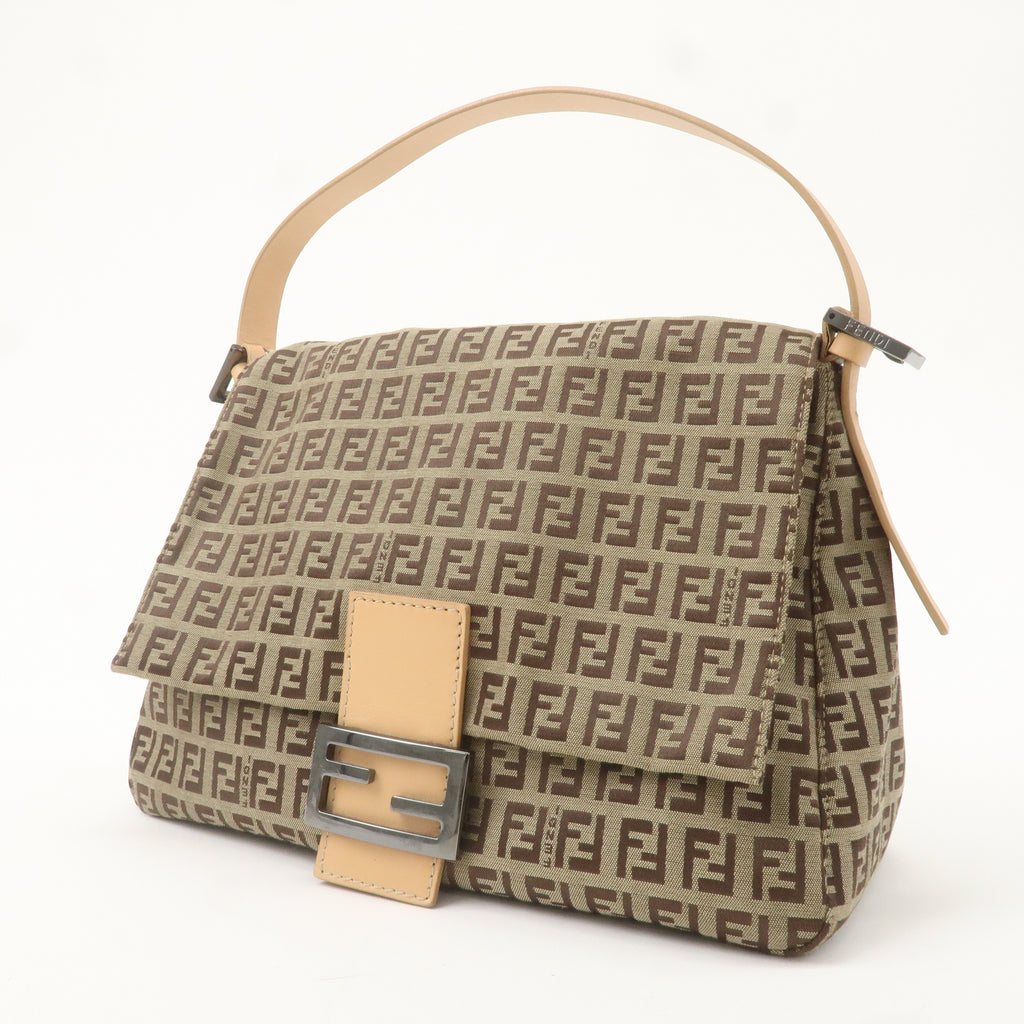 FENDI Mamma Baguette Zucchino Leather Shoulder Bag Beige 8BR001