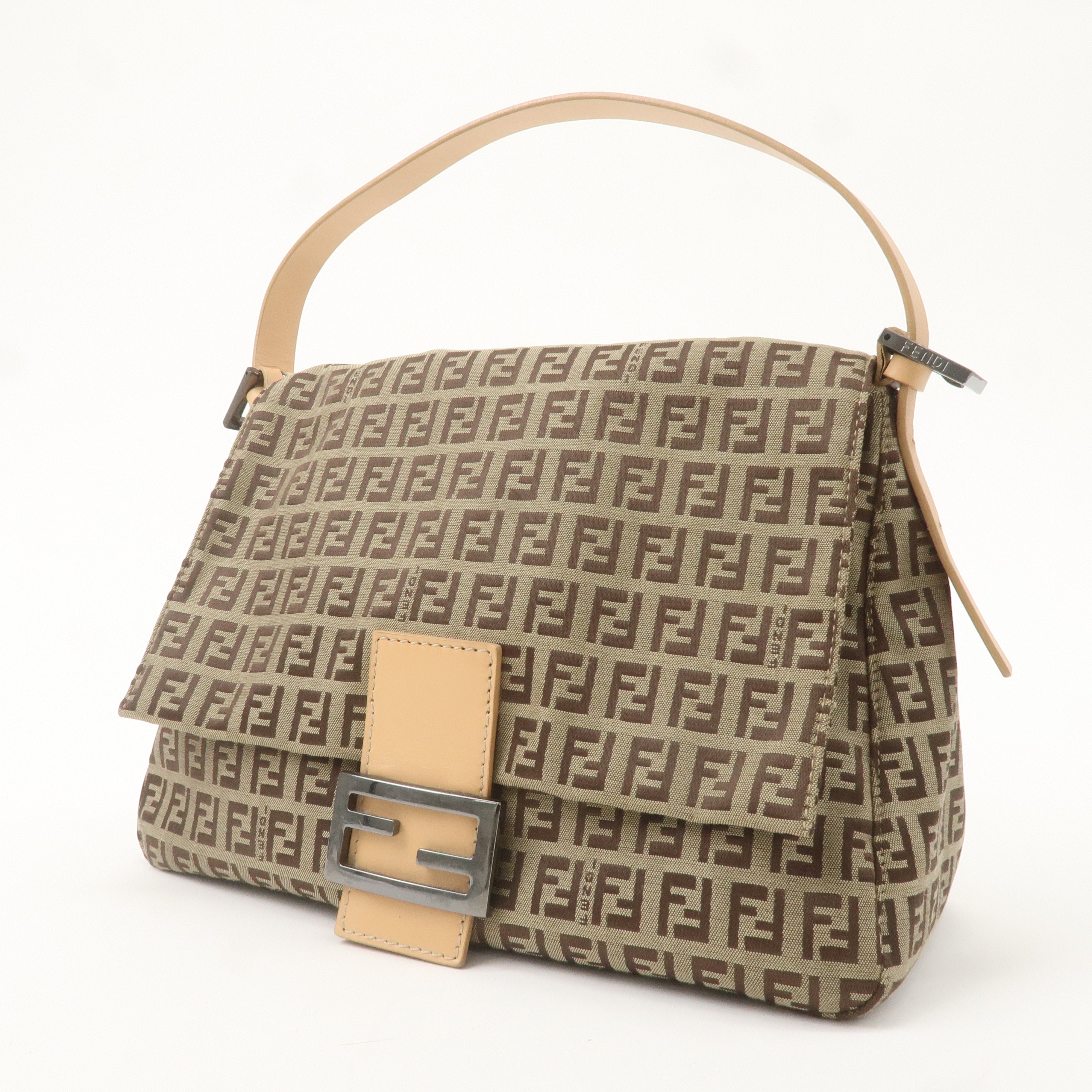 FENDI Mamma Baguette Zucchino Leather Shoulder Bag Beige 8BR001
