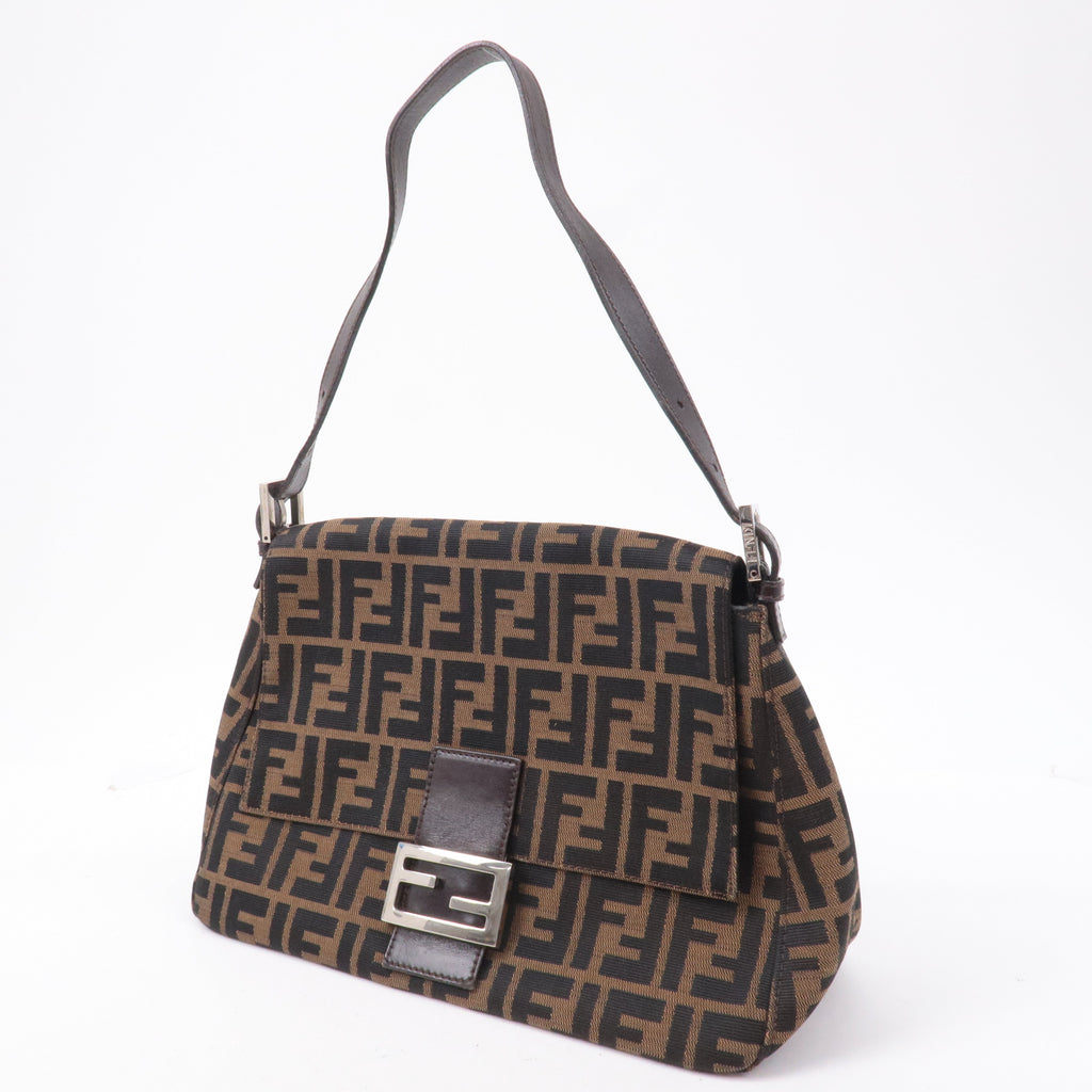 FENDI Mamma Baguette Zucca  Canvas Leather Shoulder Bag
