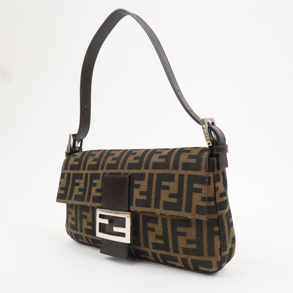FENDI Mamma Baguette Canvas Leather Shoulder Bag Brown Black 26424