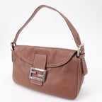 FENDI Mamma Baguette Leather Bag Brown Sliver 8BR003