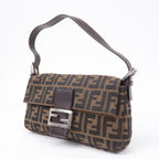 FENDI Mamma Baguette Zucca Canvas Leather Shoulder Bag Brown 26424