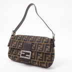 FENDI Mamma Baguette Zucca Canvas Leather Shoulder Bag Brown 26424