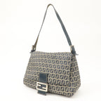 FENDI Mamma Baguette Zucchino Canvas Leather Shoulder Bag 26325
