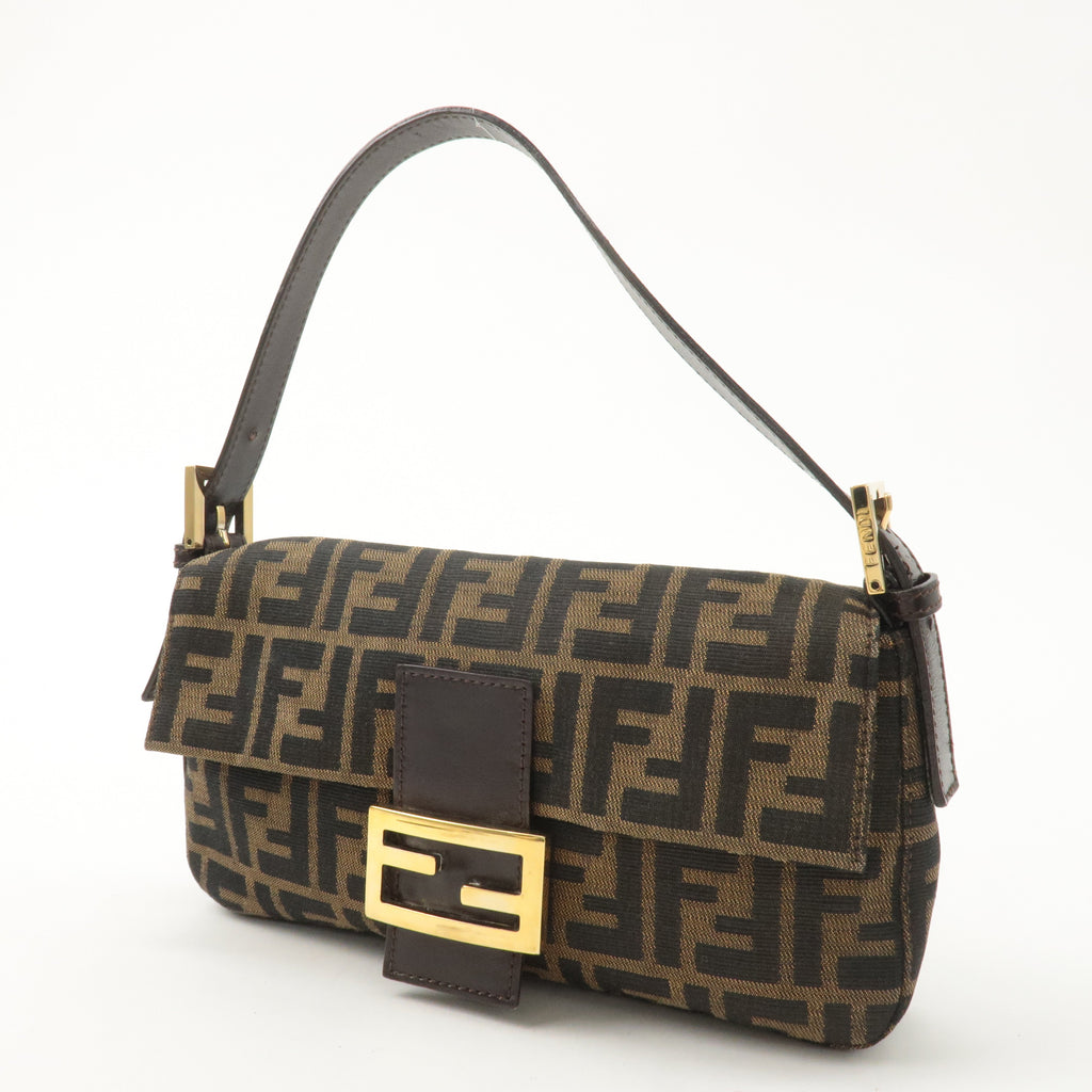 FENDI Mamma Baguette Zucca Canvas Leather Shoulder Bag Brown 26424