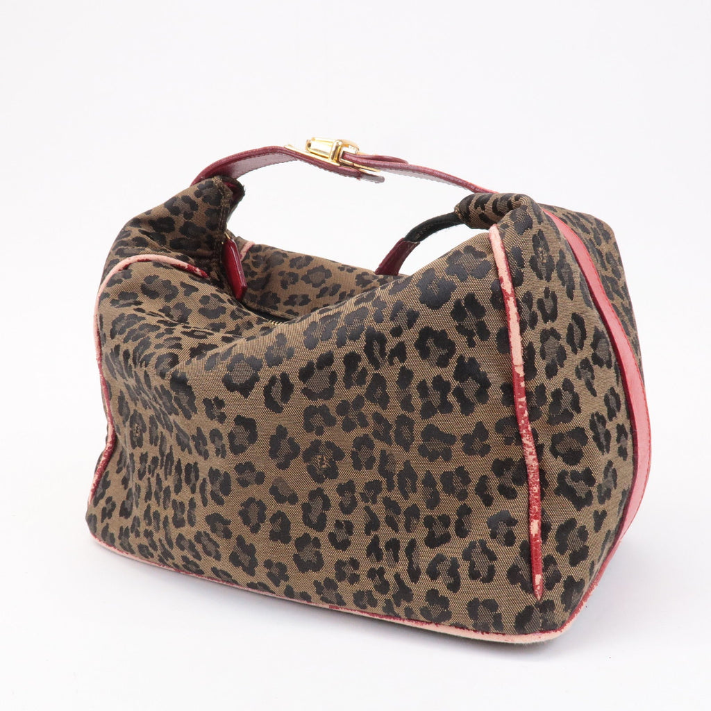 Fendi Canvas Leather Leopard Vanity Bag Brown Red 26348