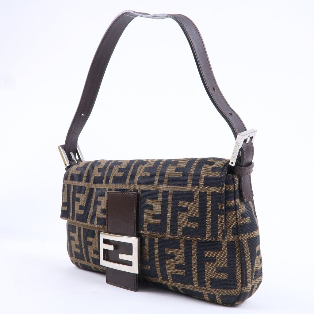FENDI Mamma Baguette Zucca Canvas Leather Shoulder Bag Brown 26424
