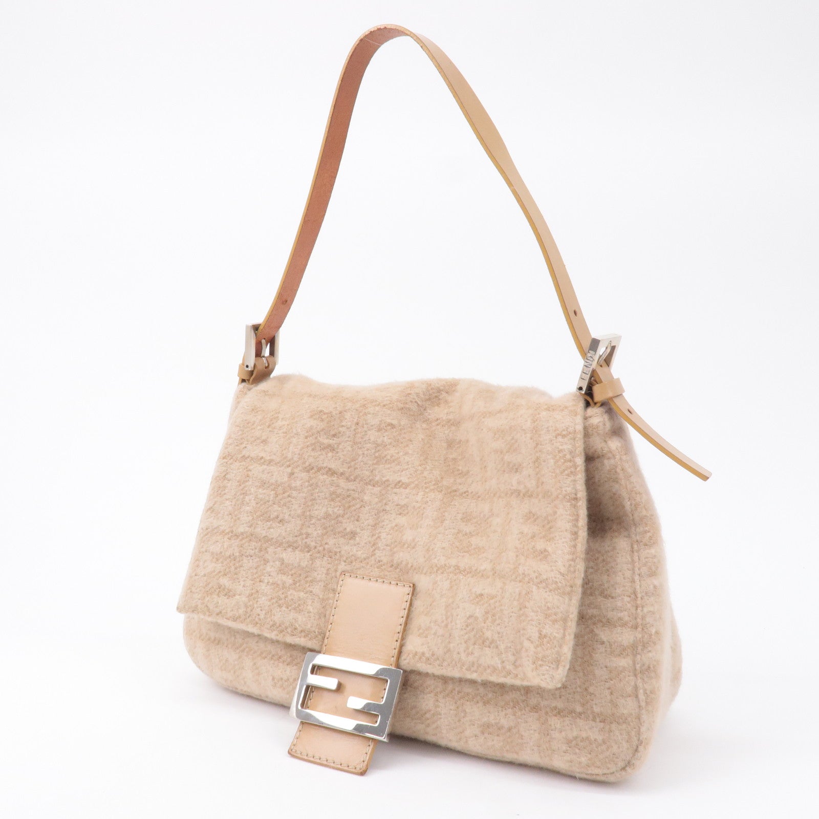 FENDI Mamma Baguette Zucca Wool Leather Shoulder Bag 26325