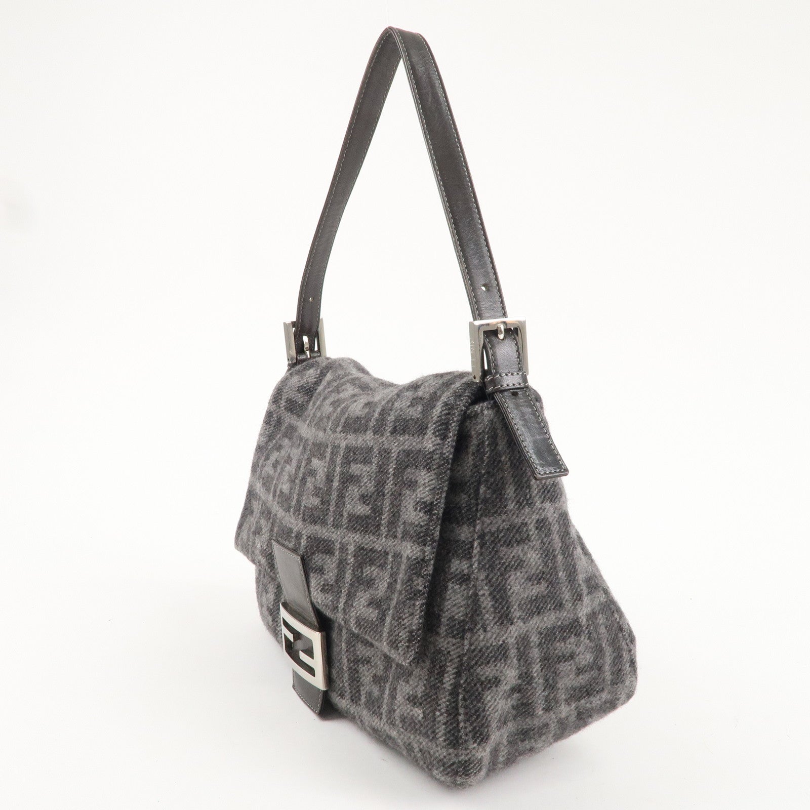 FENDI Mamma Baguette Zucca Wool Leather Shoulder Bag 26325