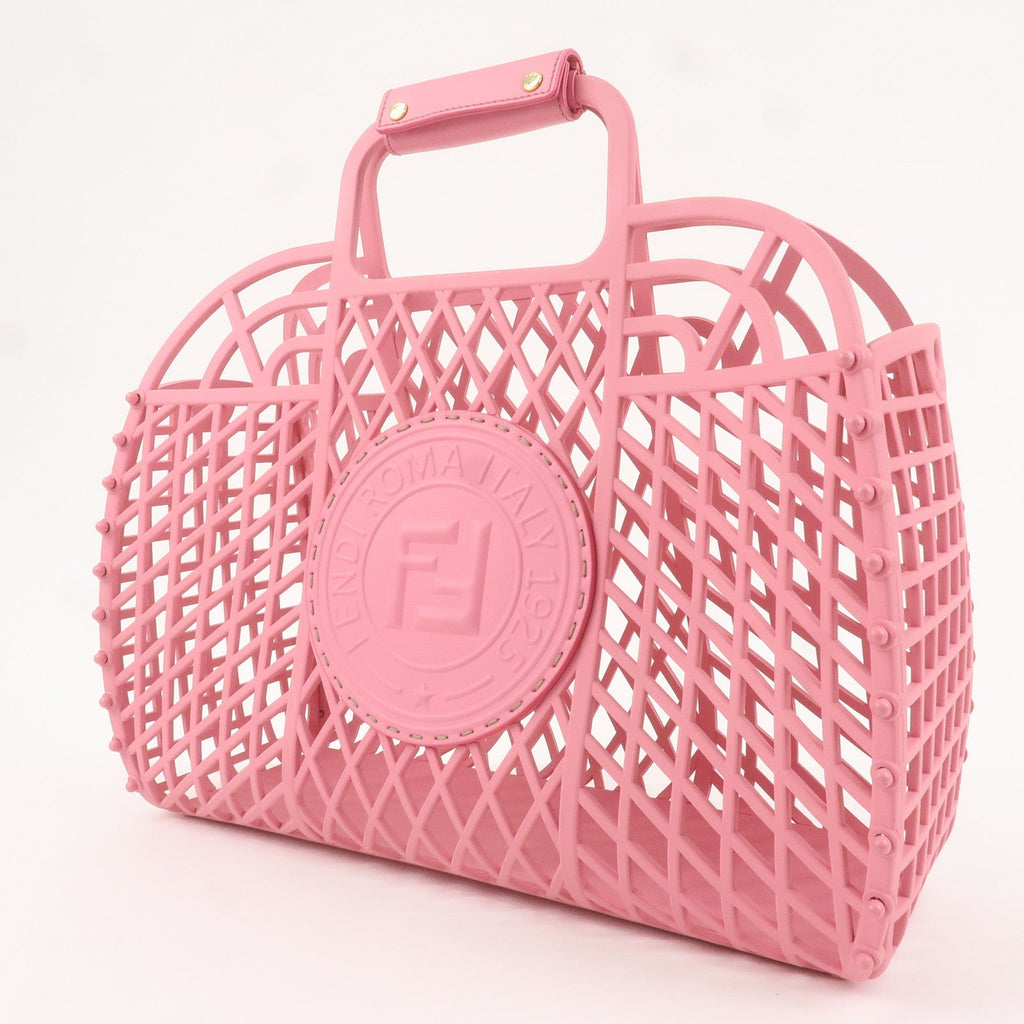 FENDI Logo Plastic Leather Basket Bag Hand Bag Pink 8BH389
